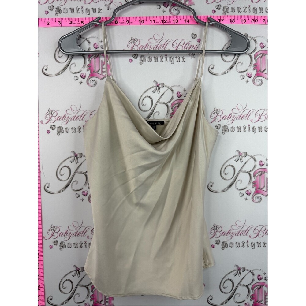 Dynamite tank top shiny beige gold white Satin Cowl Neck Camisole - Cream
